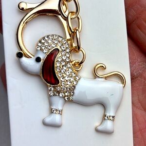 NWT White and Silver Rhinestones Accent Poodle Key Ring Holder